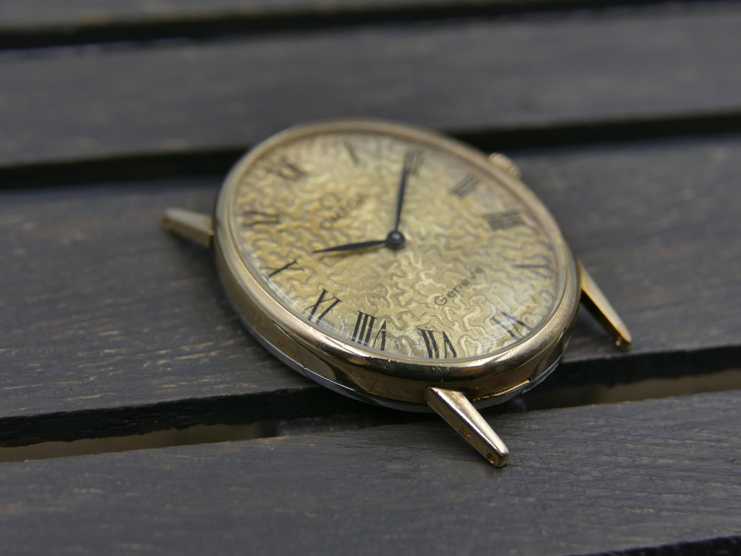 70s vintage Omega Geneve Ellipse ref 511.416 with Floral guilloché dial cal 625