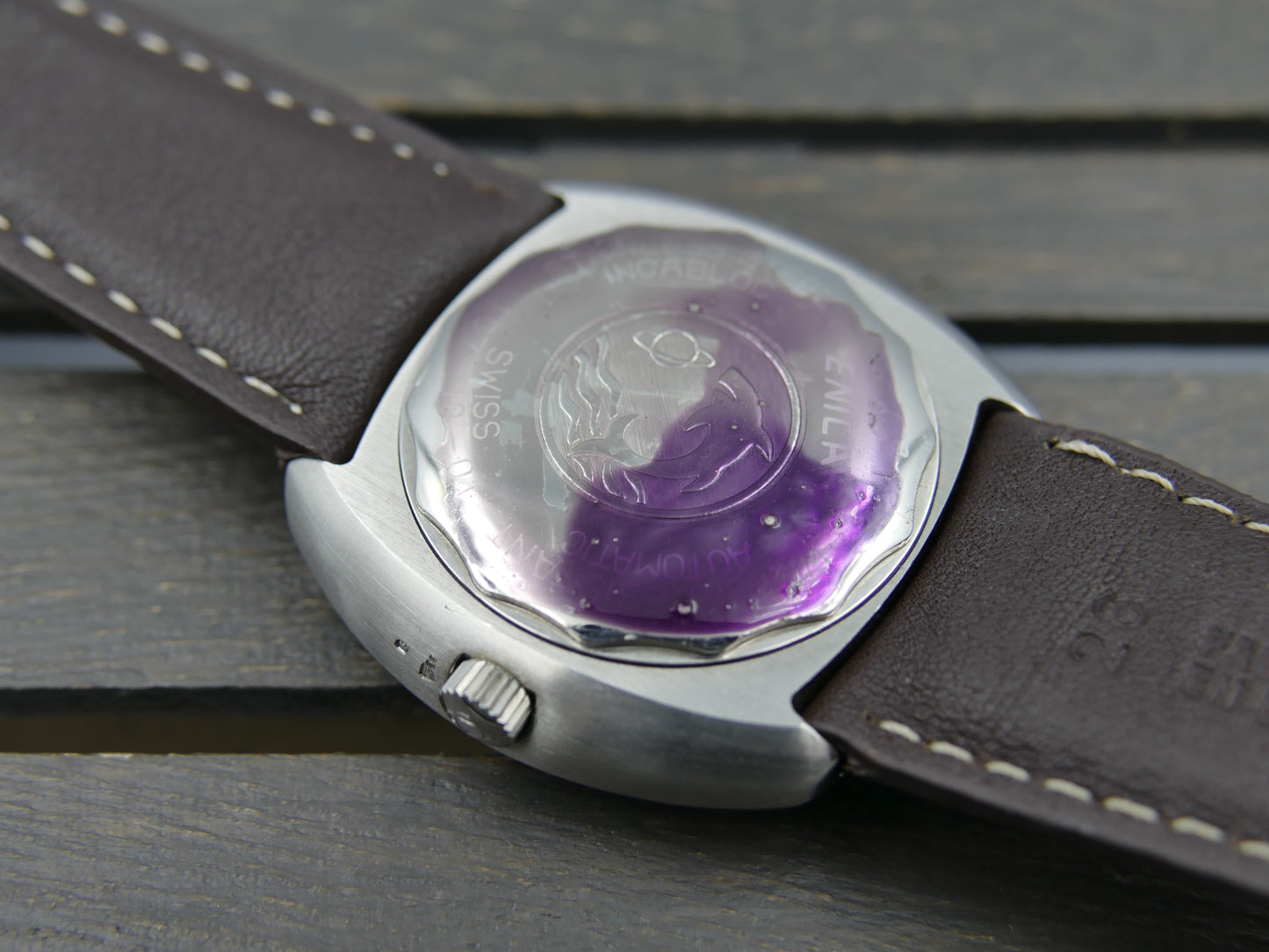 70s vintage watch NOS Enicar Sherpa 320 ref 167-10-01 automatic cal. AR 167 Steel green