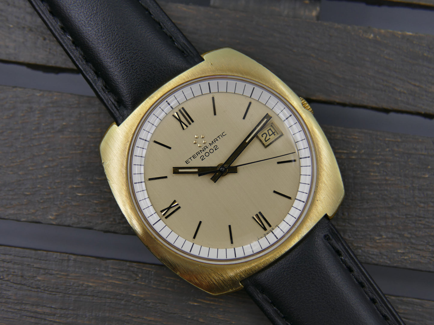 70s vintage watch mens Eterna Matic 2002 automatic gold pl serviced W/Box