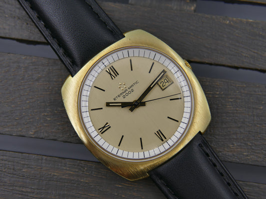 70s vintage watch mens Eterna Matic 2002 automatic gold pl serviced W/Box