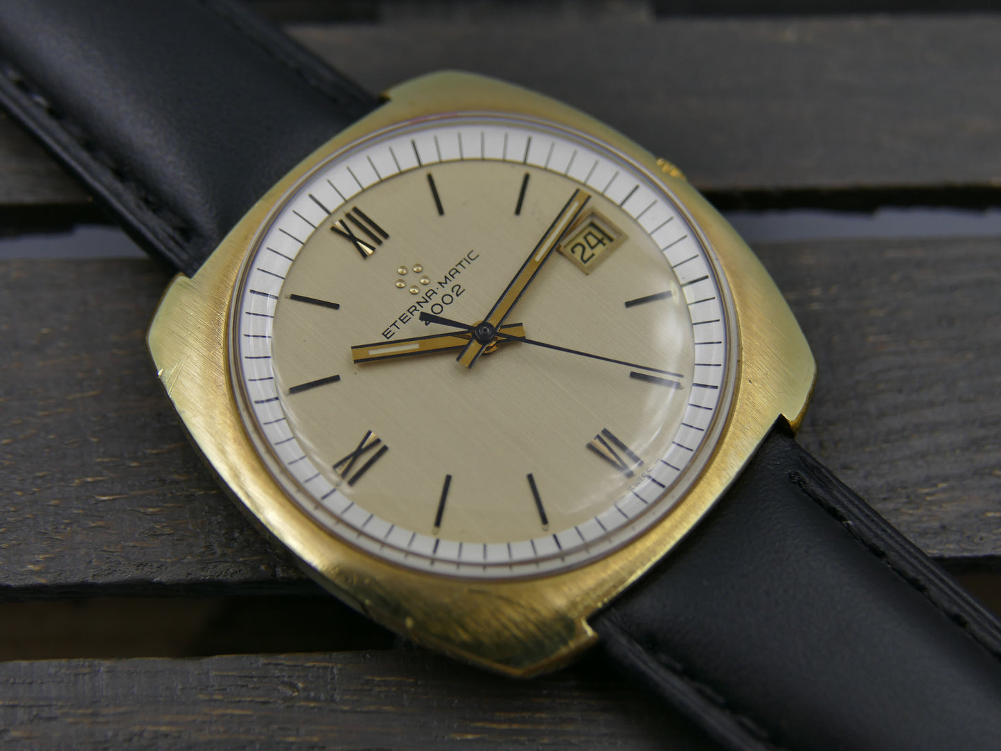 70s vintage watch mens Eterna Matic 2002 automatic gold pl serviced W/Box