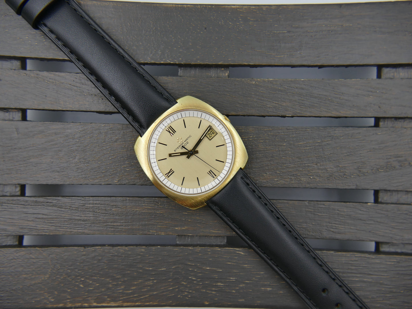 70s vintage watch mens Eterna Matic 2002 automatic gold pl serviced W/Box