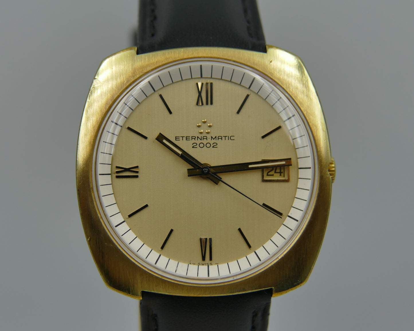 70s vintage watch mens Eterna Matic 2002 automatic gold pl serviced W/Box