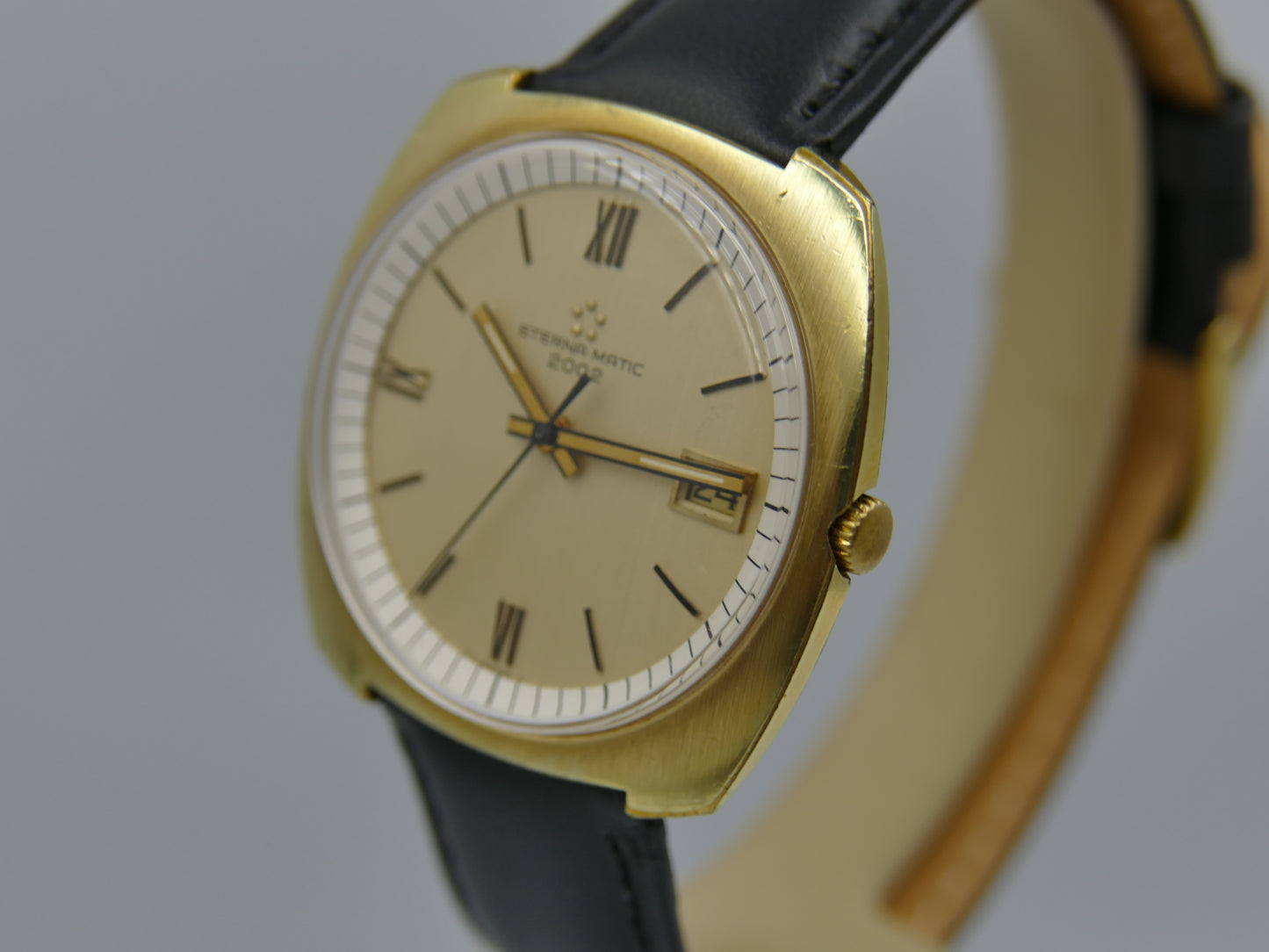70s vintage watch mens Eterna Matic 2002 automatic gold pl serviced W/Box