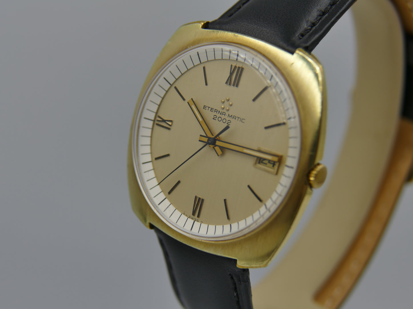 70s vintage watch mens Eterna Matic 2002 automatic gold pl serviced W/Box