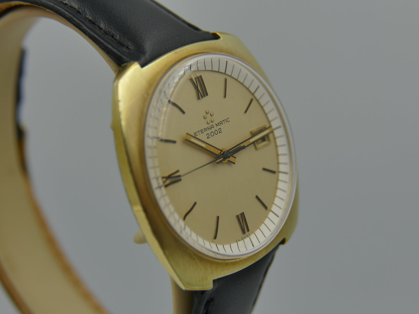 70s vintage watch mens Eterna Matic 2002 automatic gold pl serviced W/Box