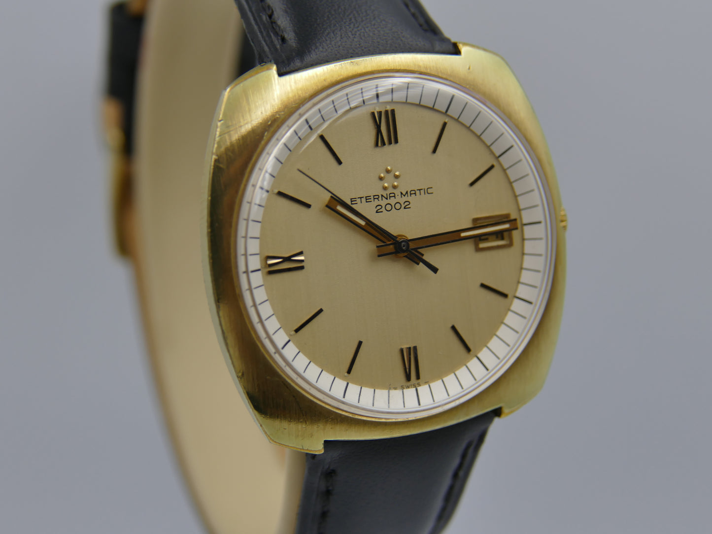 70s vintage watch mens Eterna Matic 2002 automatic gold pl serviced W/Box