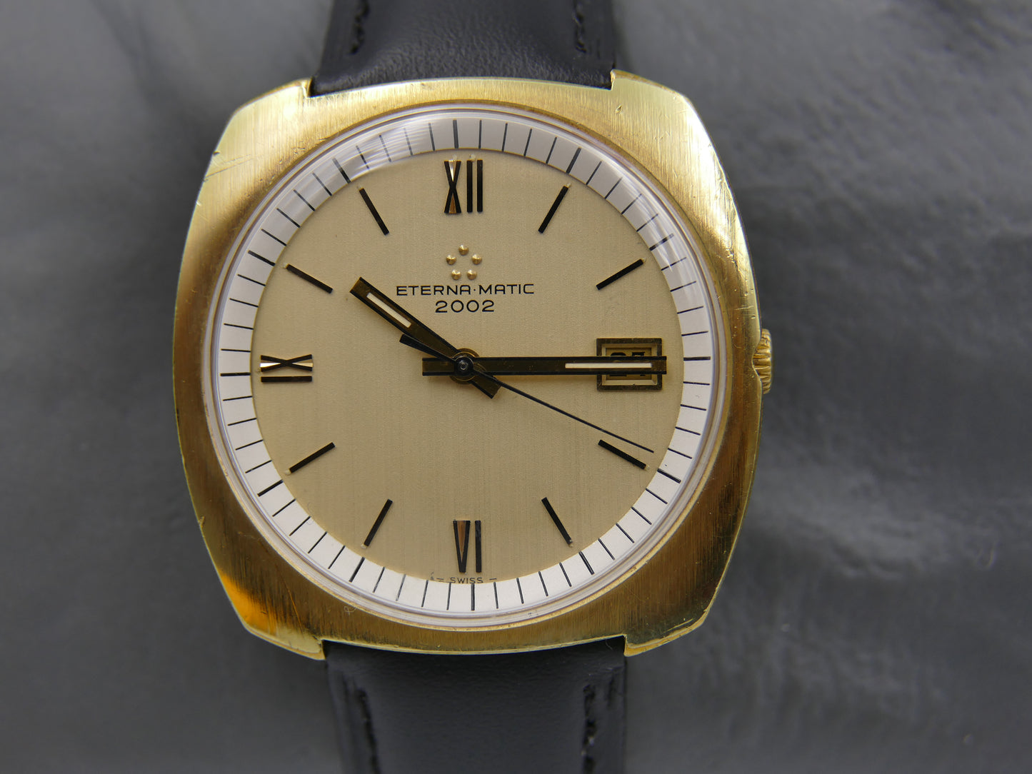 70s vintage watch mens Eterna Matic 2002 automatic gold pl serviced W/Box