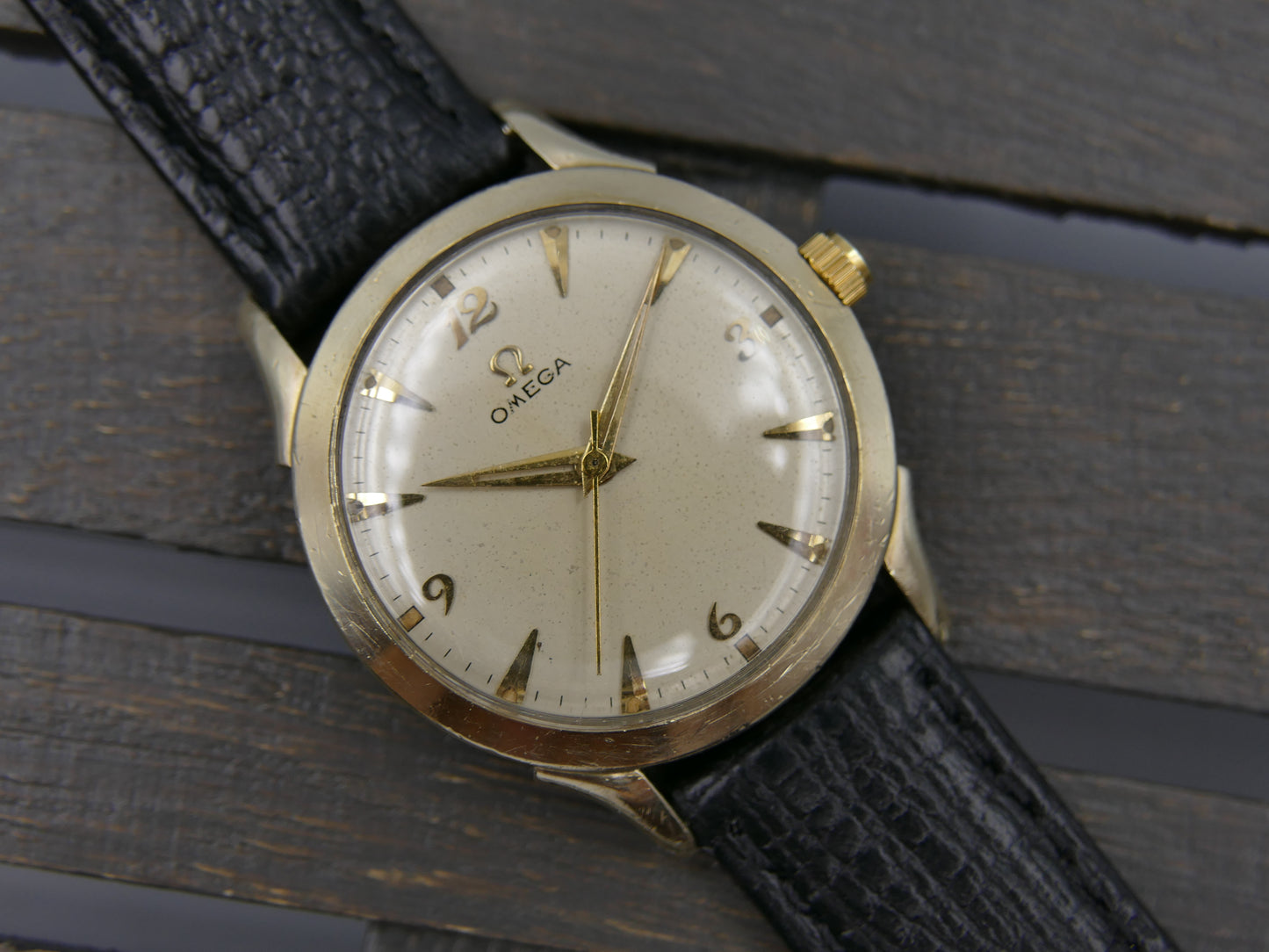 50s vintage watch mens Omega P- 6247 hand wind cal. 371 gold 10k G. F. serviced