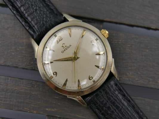 50s vintage watch mens Omega P- 6247 hand wind cal. 371 gold 10k G. F. serviced