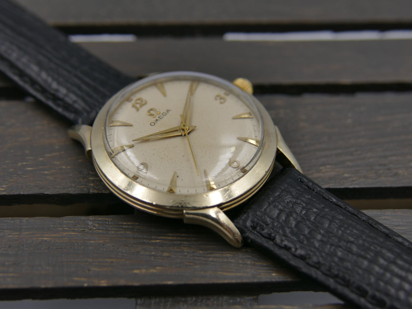 50s vintage watch mens Omega P- 6247 hand wind cal. 371 gold 10k G. F. serviced