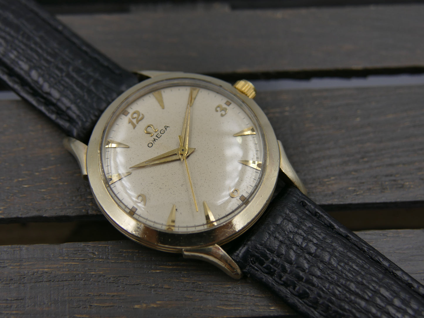 50s vintage watch mens Omega P- 6247 hand wind cal. 371 gold 10k G. F. serviced