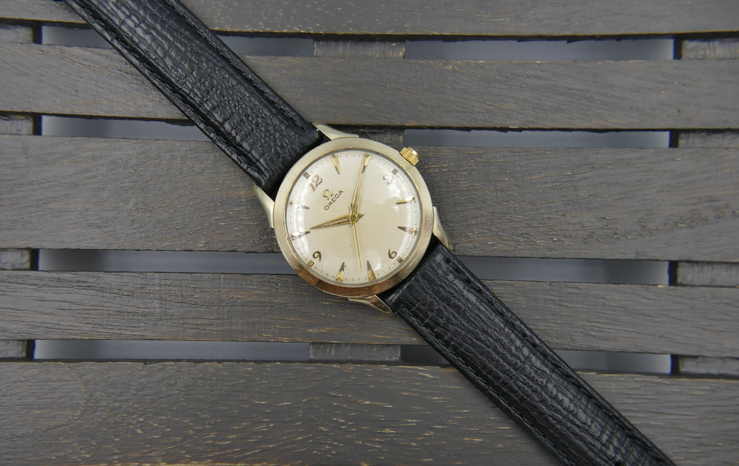 50s vintage watch mens Omega P- 6247 hand wind cal. 371 gold 10k G. F. serviced