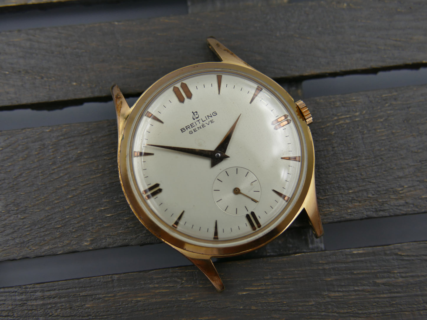 60s vintage watch mens Breitling Geneve ref 1901 hand wind Peseux rose gold pl 36mm