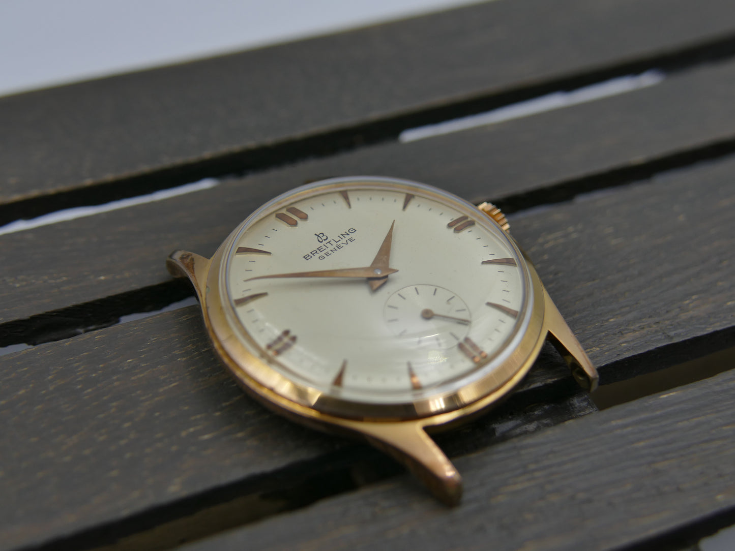 60s vintage watch mens Breitling Geneve ref 1901 hand wind Peseux rose gold pl 36mm