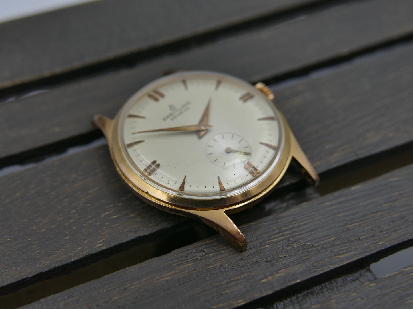 60s vintage watch mens Breitling Geneve ref 1901 hand wind Peseux rose gold pl 36mm