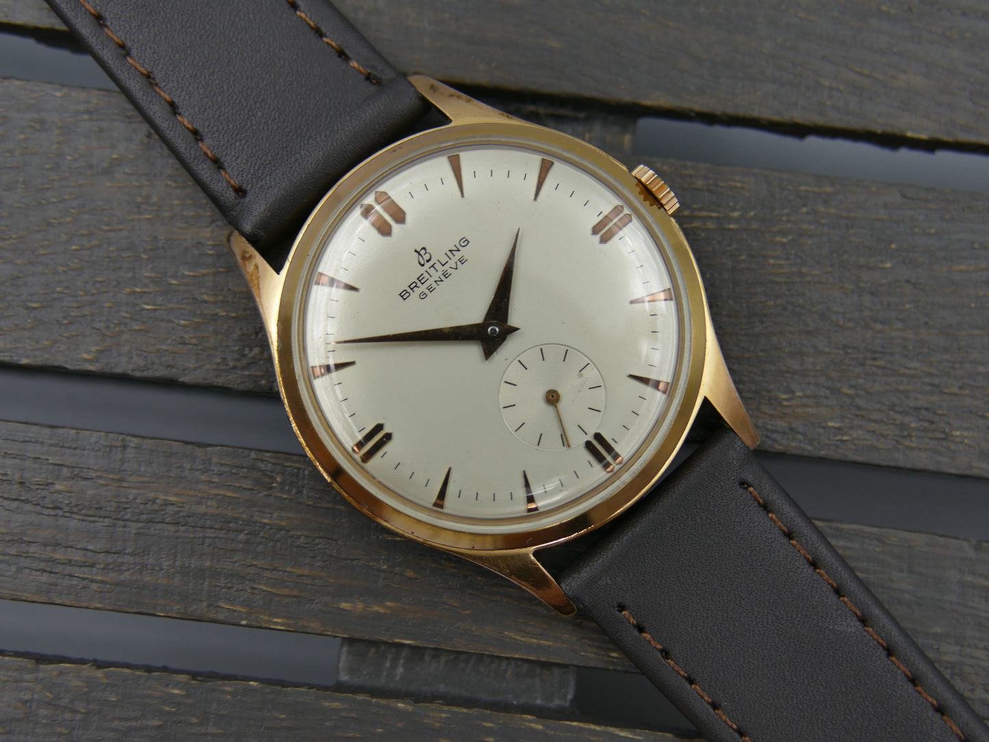 60s vintage watch mens Breitling Geneve ref 1901 hand wind Peseux rose gold pl 36mm