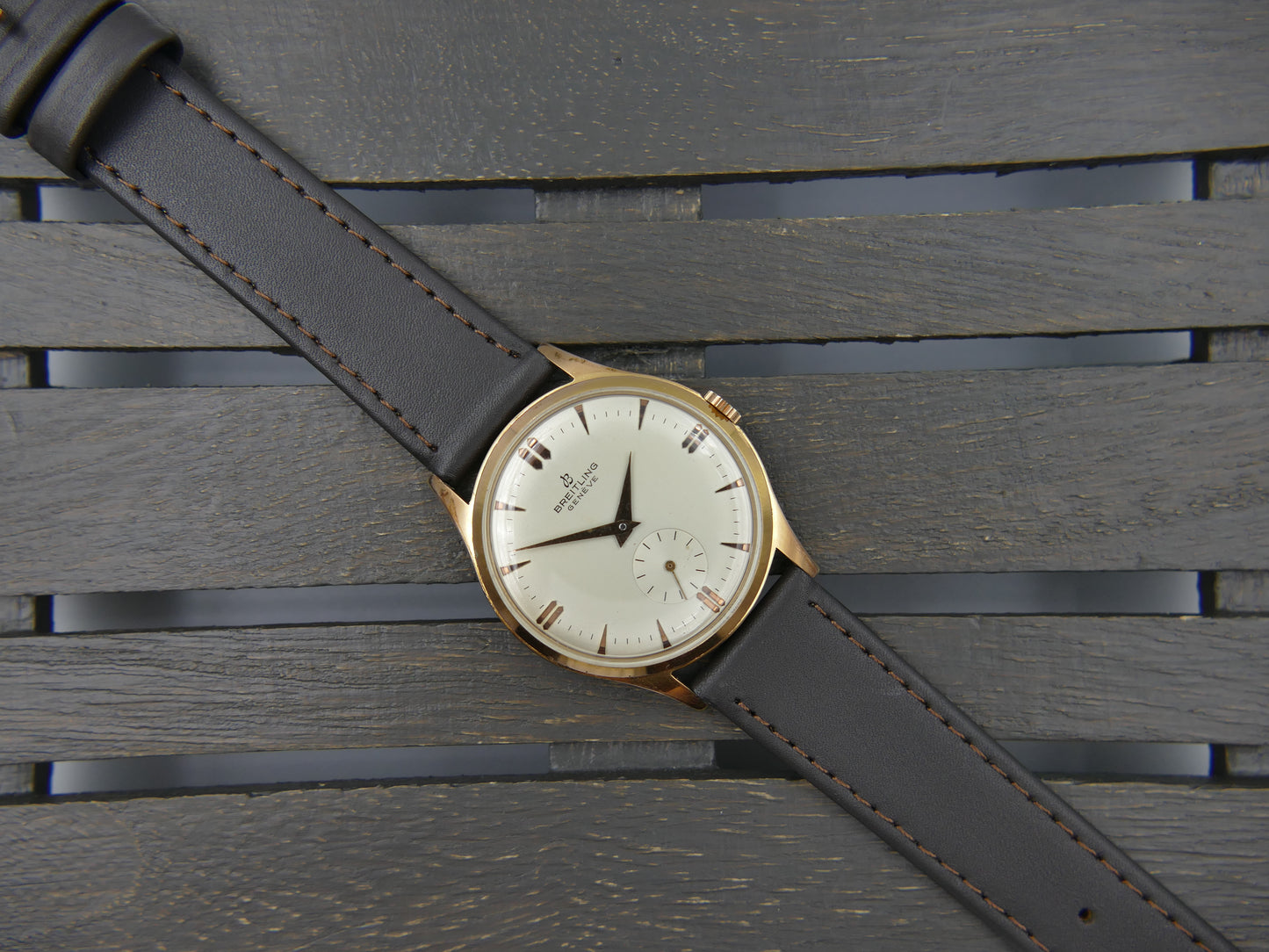 60s vintage watch mens Breitling Geneve ref 1901 hand wind Peseux rose gold pl 36mm