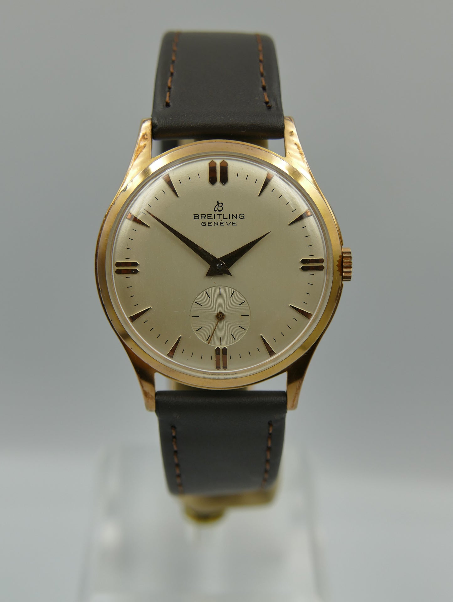60s vintage watch mens Breitling Geneve ref 1901 hand wind Peseux rose gold pl 36mm