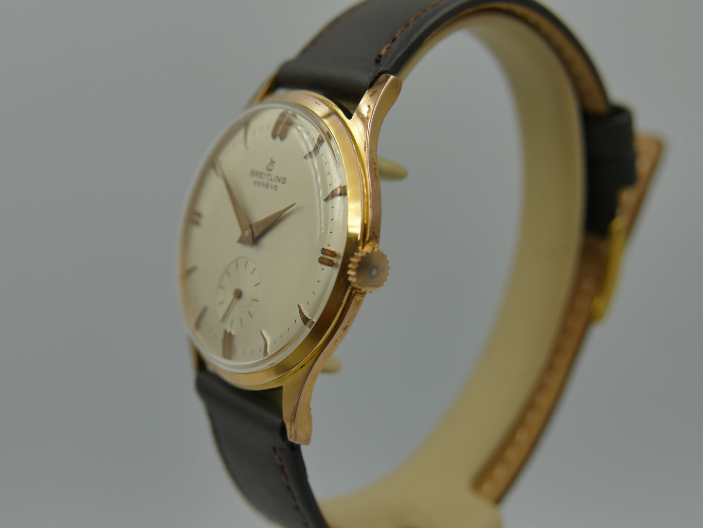 60s vintage watch mens Breitling Geneve ref 1901 hand wind Peseux rose gold pl 36mm