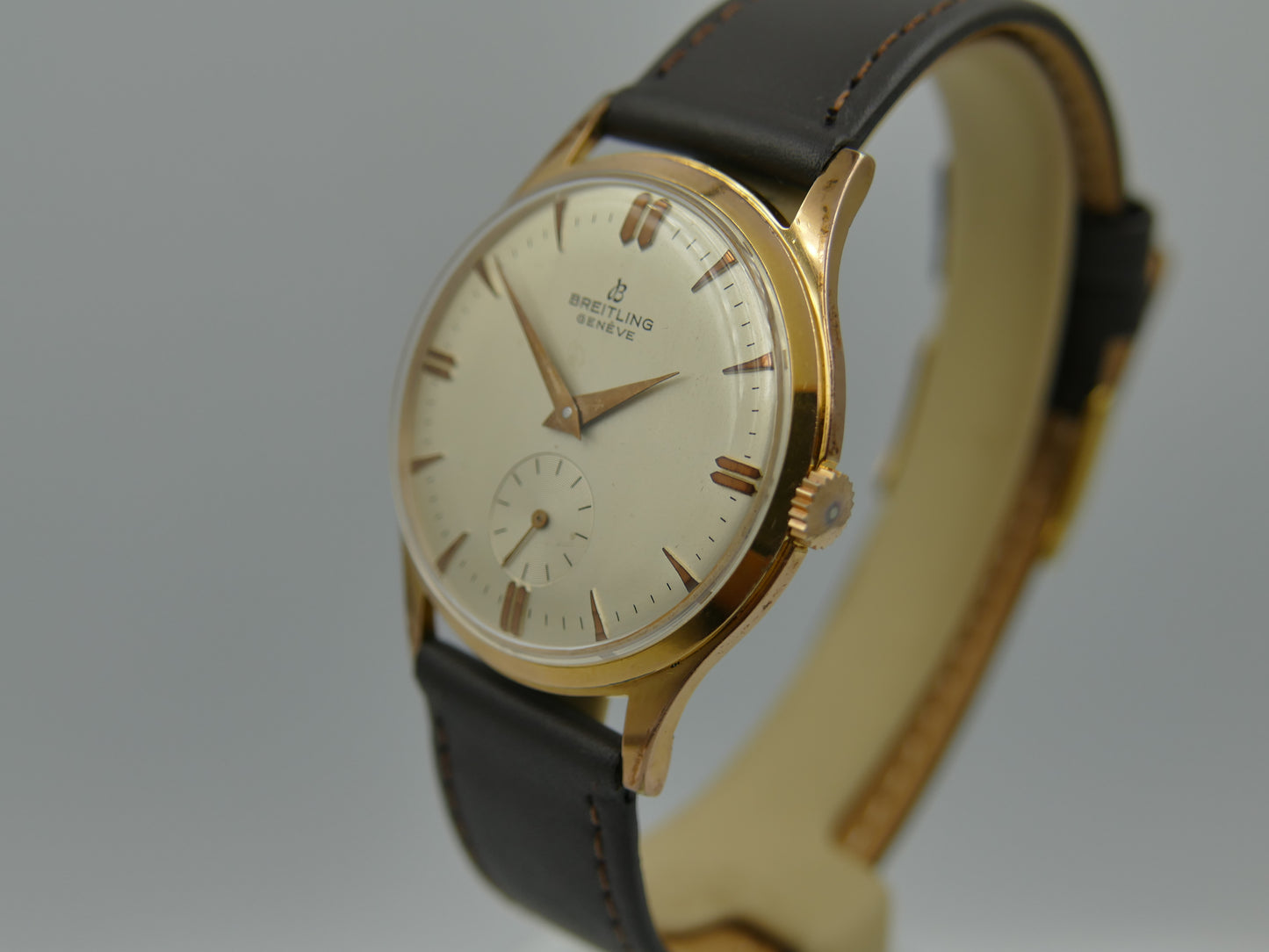 60s vintage watch mens Breitling Geneve ref 1901 hand wind Peseux rose gold pl 36mm
