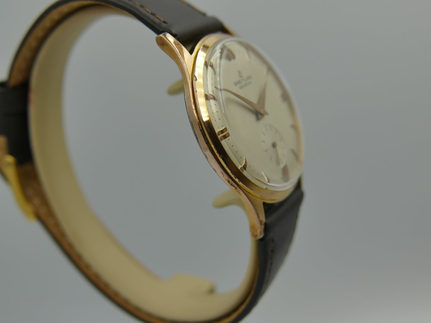60s vintage watch mens Breitling Geneve ref 1901 hand wind Peseux rose gold pl 36mm