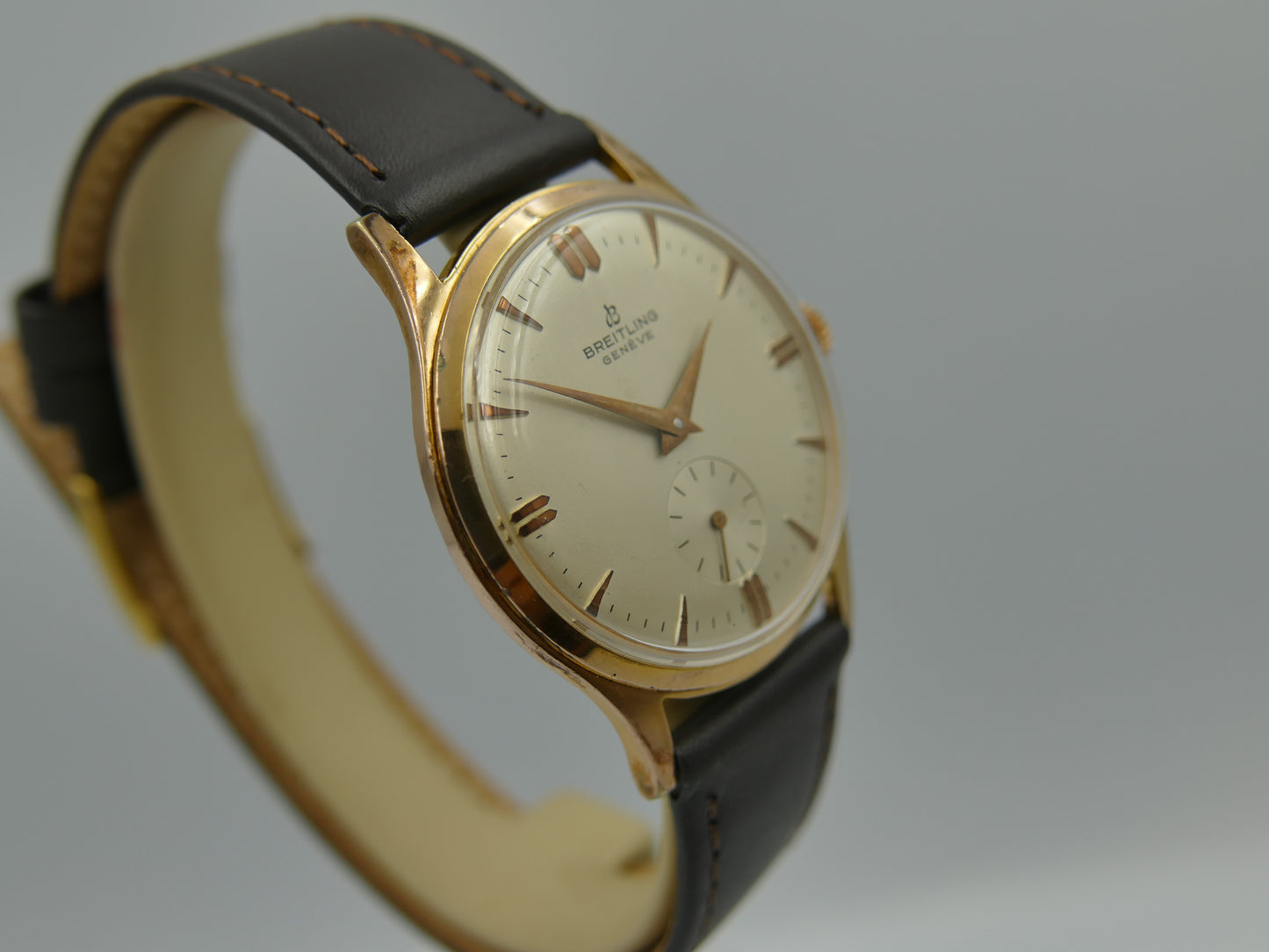60s vintage watch mens Breitling Geneve ref 1901 hand wind Peseux rose gold pl 36mm