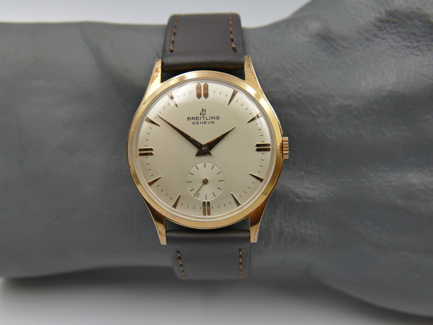 60s vintage watch mens Breitling Geneve ref 1901 hand wind Peseux rose gold pl 36mm
