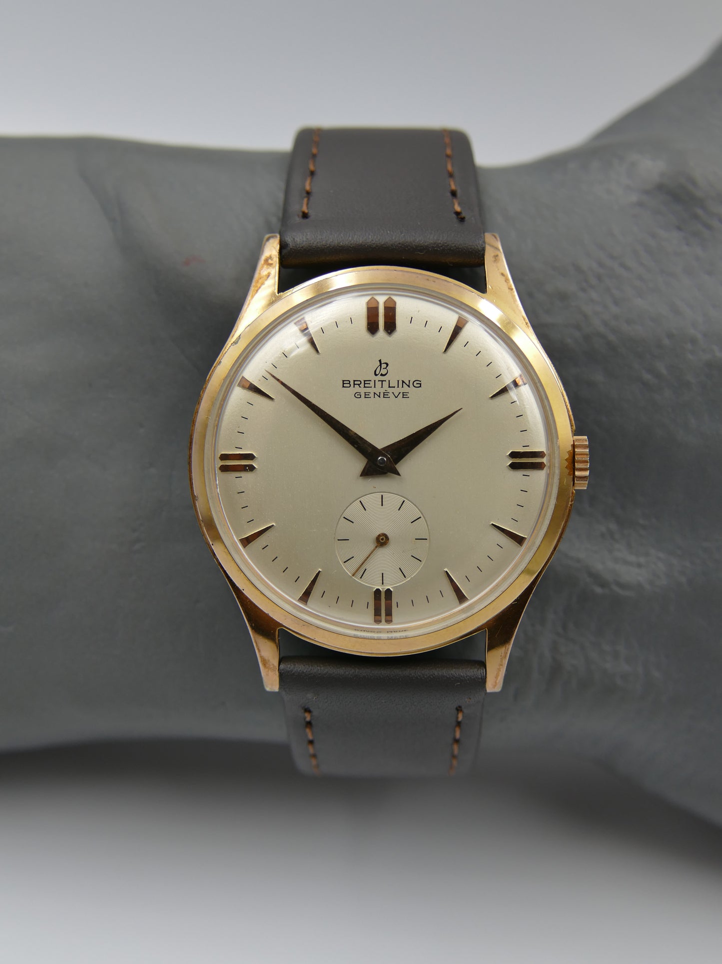 60s vintage watch mens Breitling Geneve ref 1901 hand wind Peseux rose gold pl 36mm
