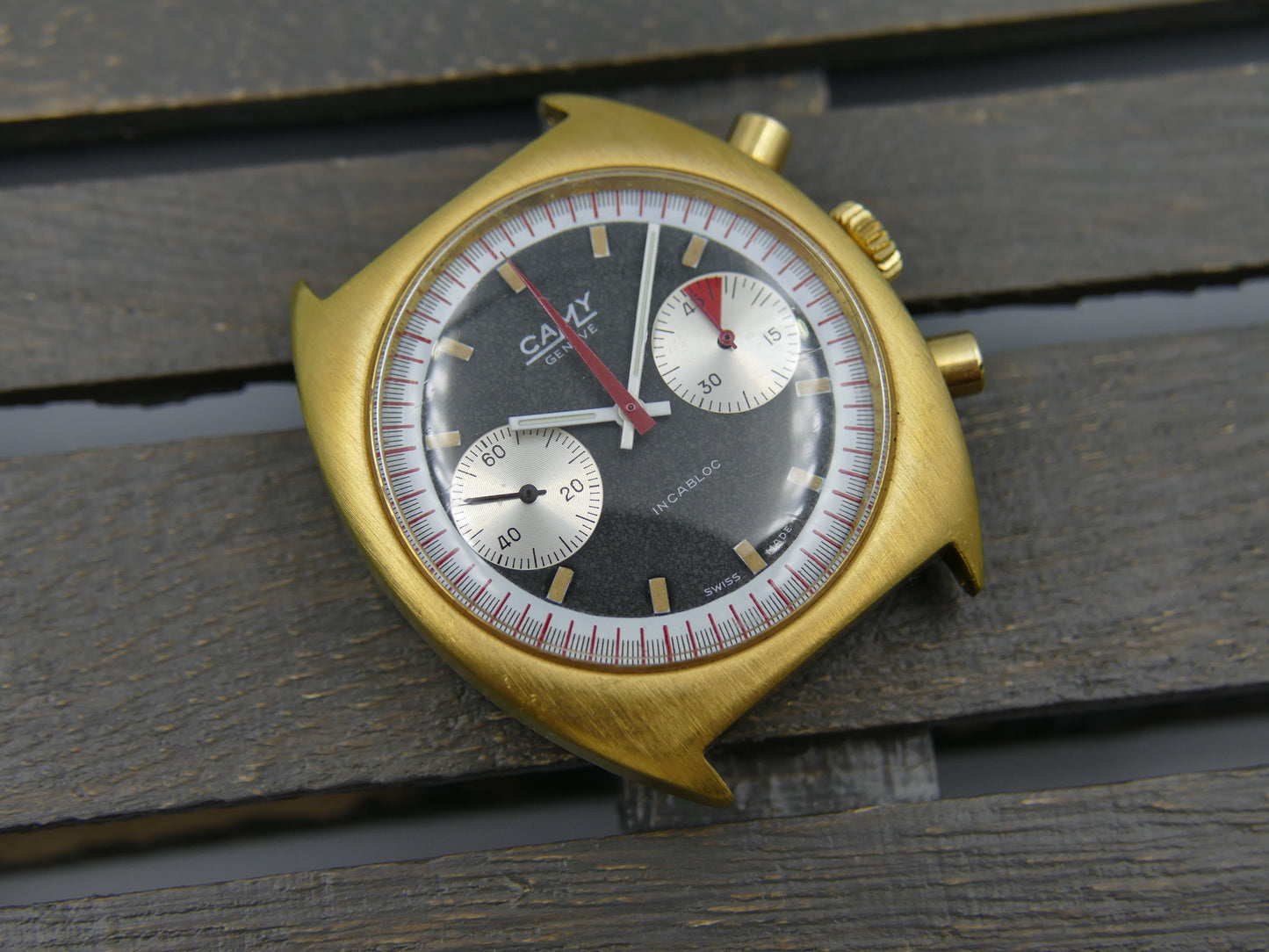70s vintage watch mens Camy ref 9130 Geneve Chronograph manual wind valjoux 7733