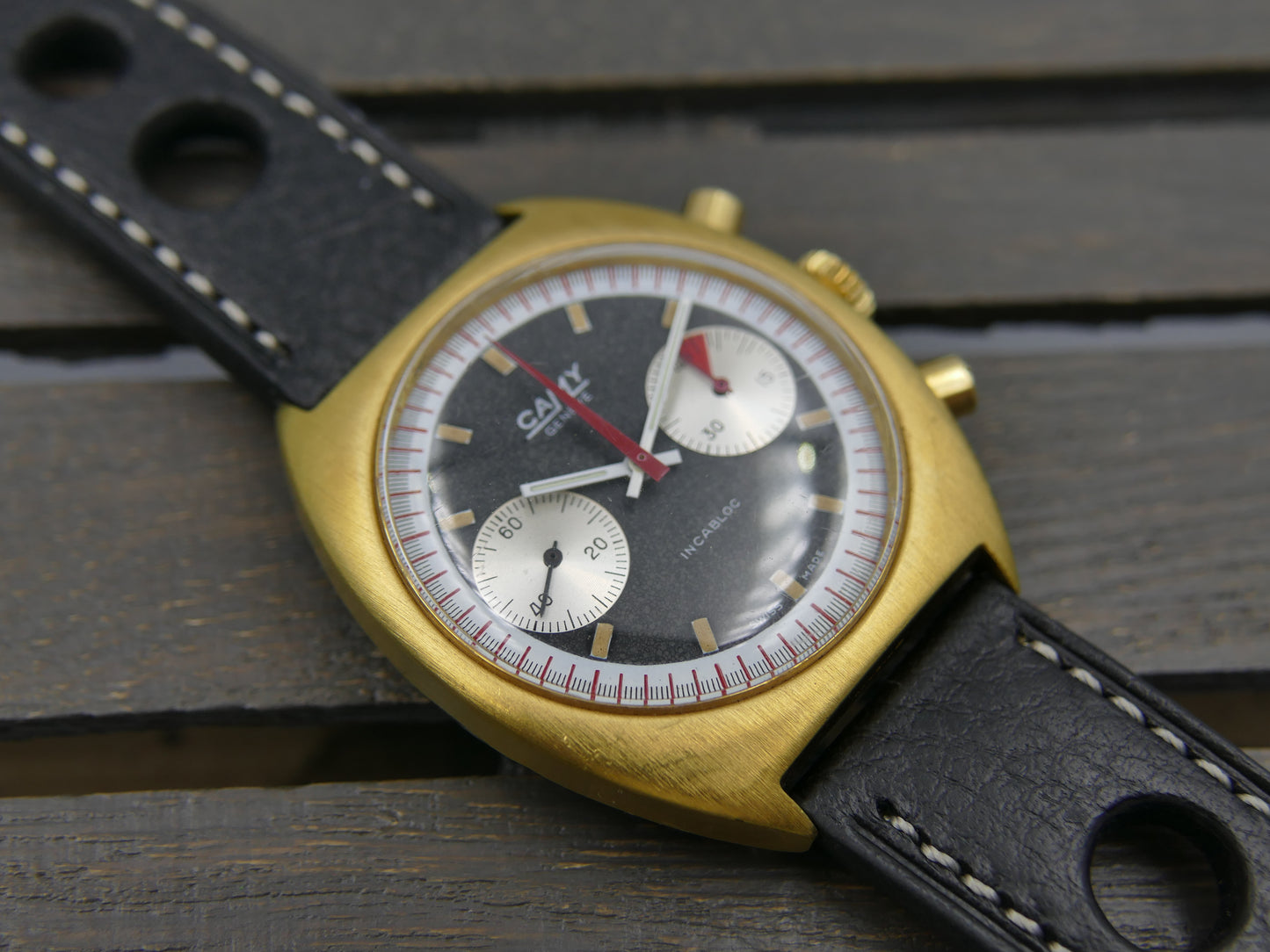 70s vintage watch mens Camy ref 9130 Geneve Chronograph manual wind valjoux 7733
