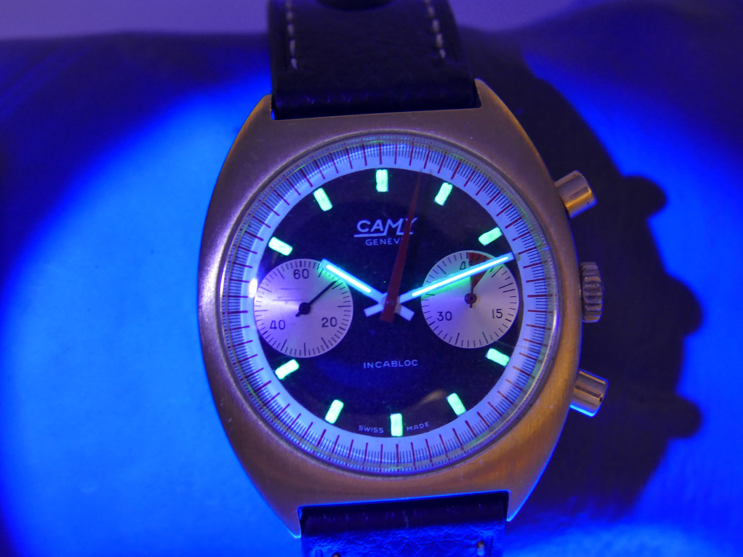 70s vintage watch mens Camy ref 9130 Geneve Chronograph manual wind valjoux 7733