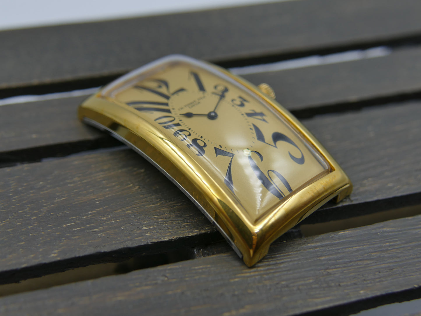 80s Vintage watch mens art deco CH TISSOT FILS LOCLE “BANANA” Champagne Dial