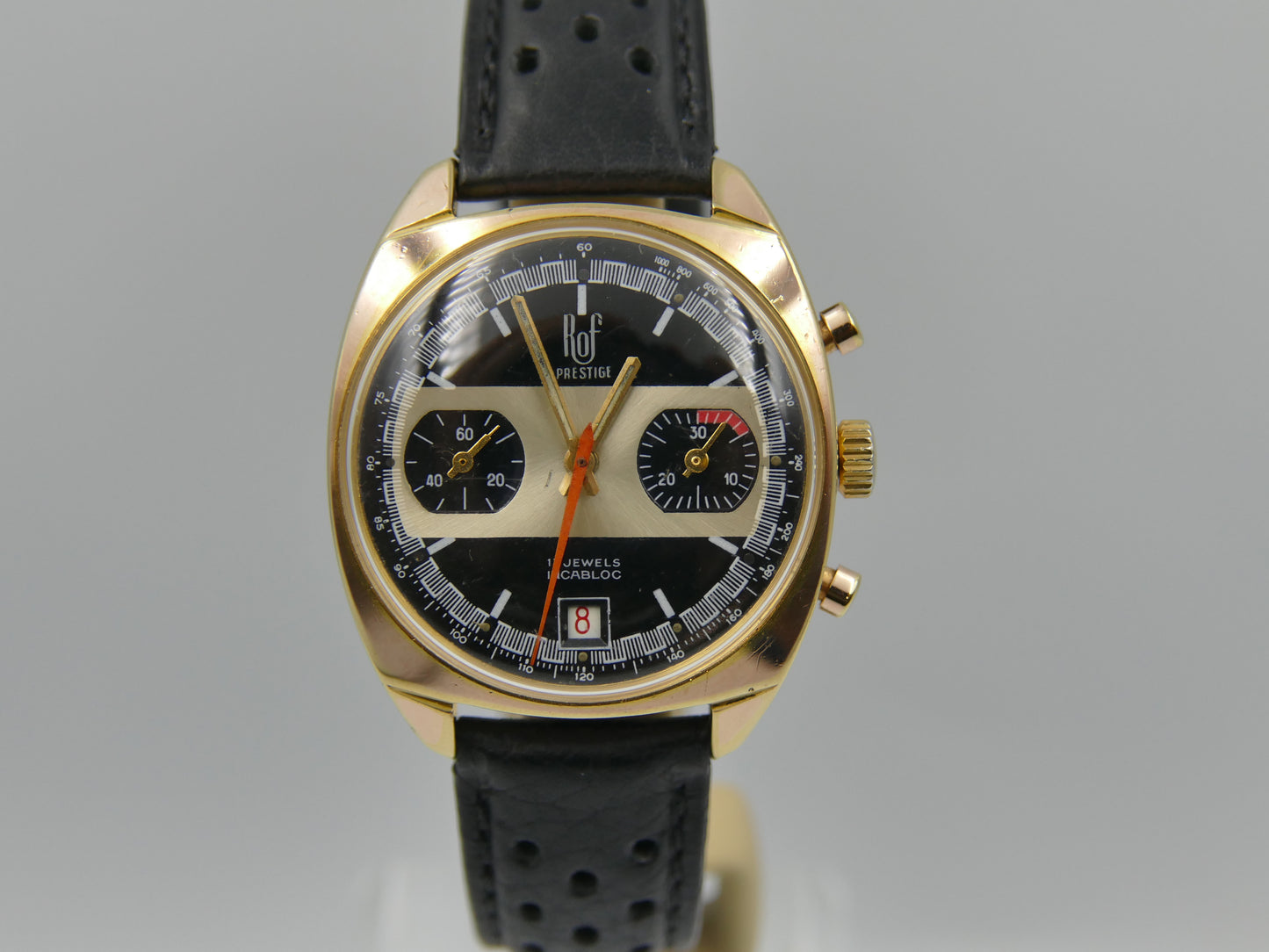 70s vintage watch mens ROF prestige valjoux 7734 gold plated serviced