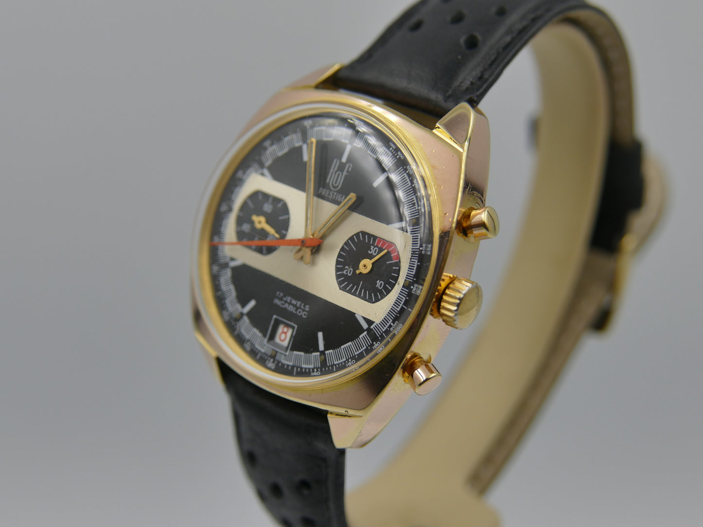70s vintage watch mens ROF prestige valjoux 7734 gold plated serviced