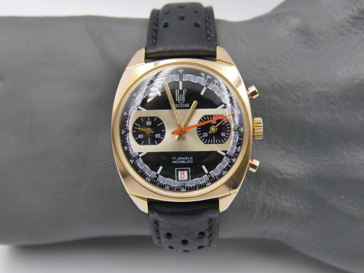 70s vintage watch mens ROF prestige valjoux 7734 gold plated serviced
