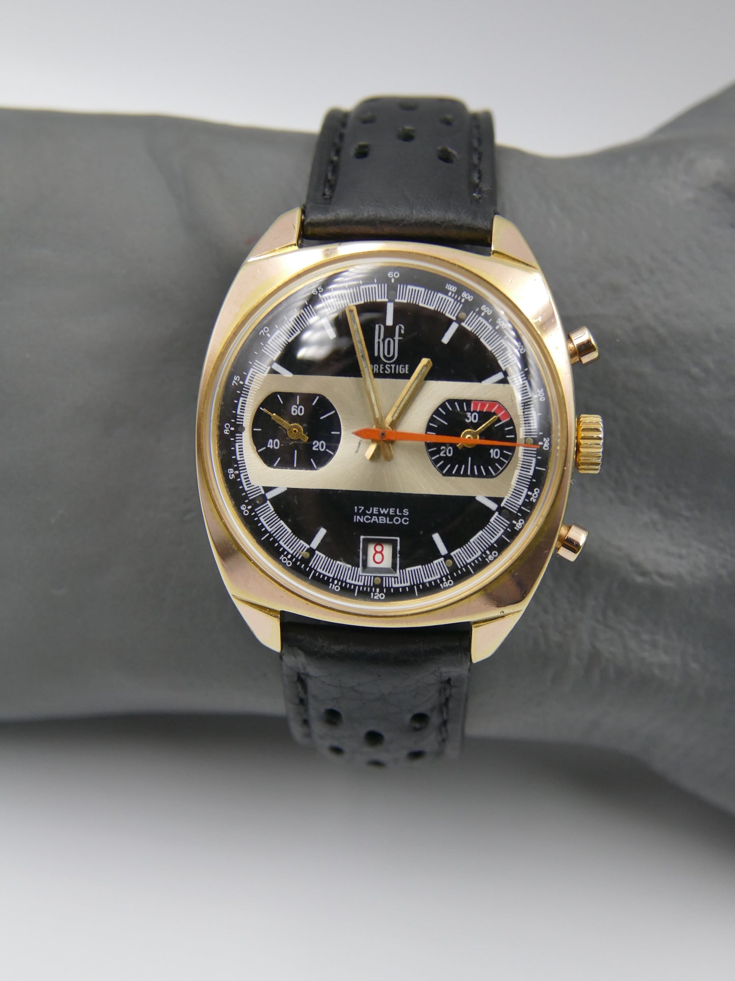 70s vintage watch mens ROF prestige valjoux 7734 gold plated serviced