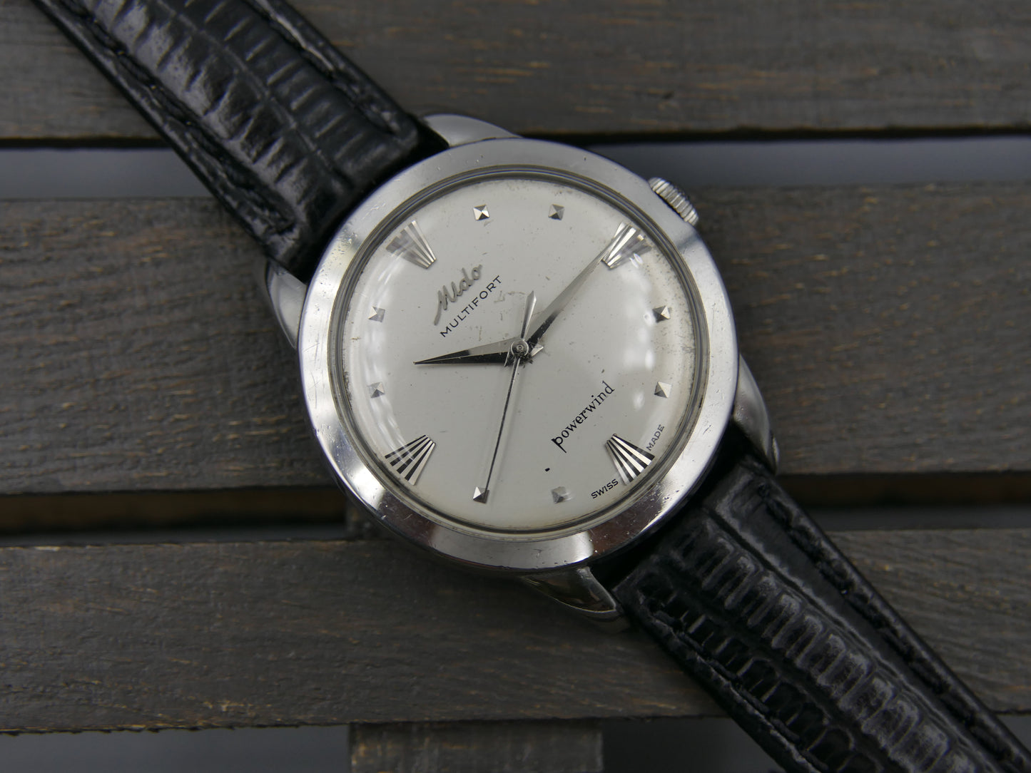 50s vintage watch mens MIdo Multifort powerwind automatic 917P borgel SS serviced