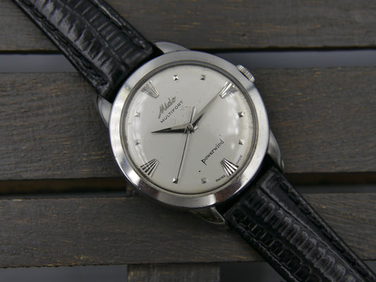 50s vintage watch mens MIdo Multifort powerwind automatic 917P borgel SS serviced