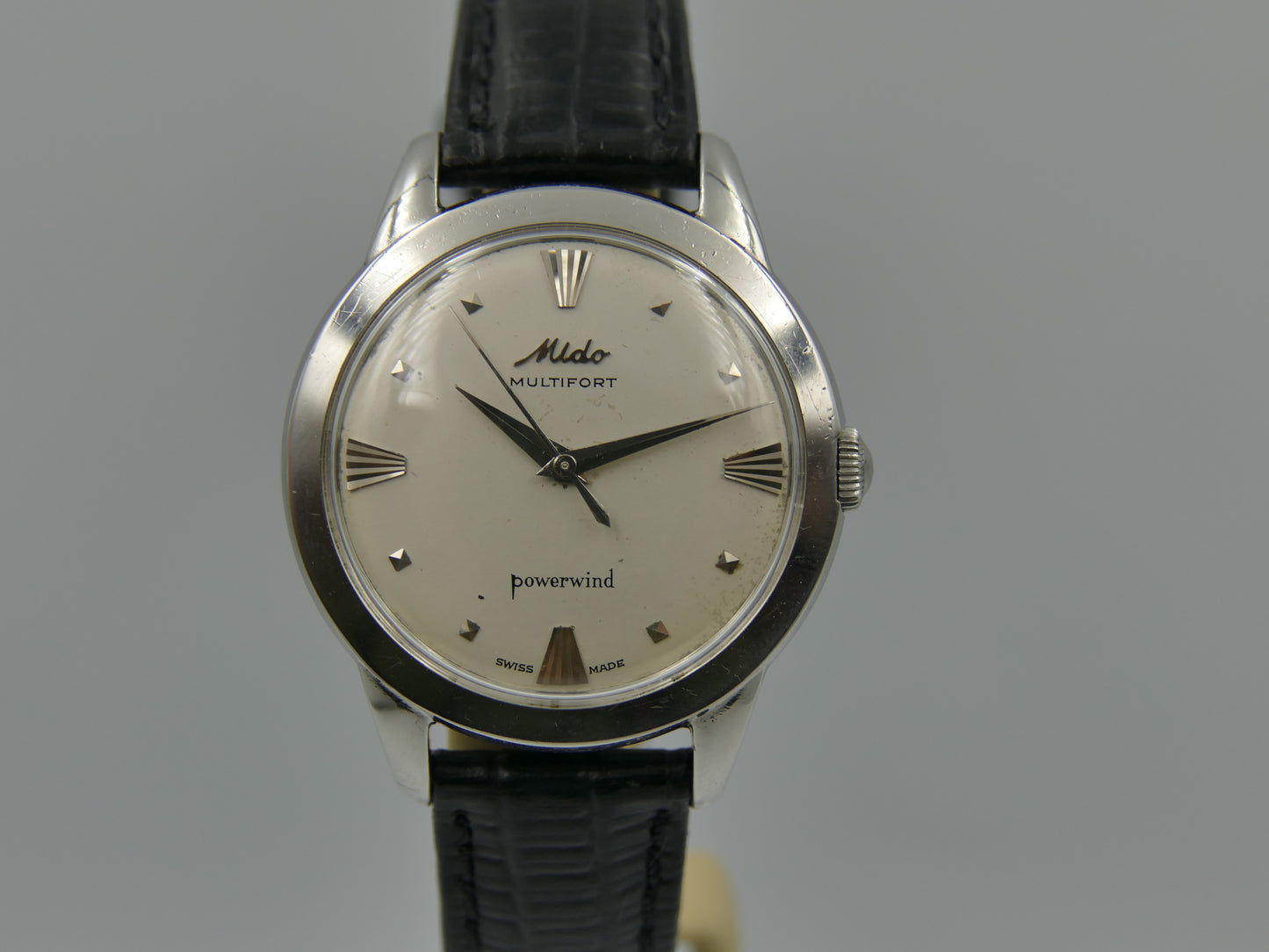 50s vintage watch mens MIdo Multifort powerwind automatic 917P borgel SS serviced