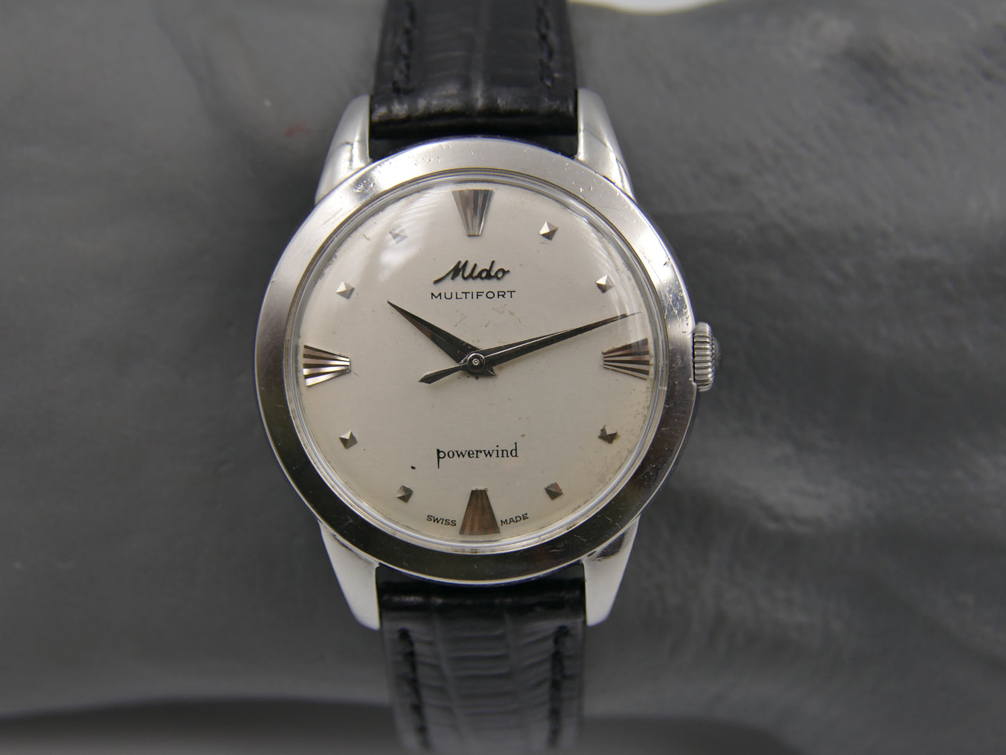50s vintage watch mens MIdo Multifort powerwind automatic 917P borgel SS serviced