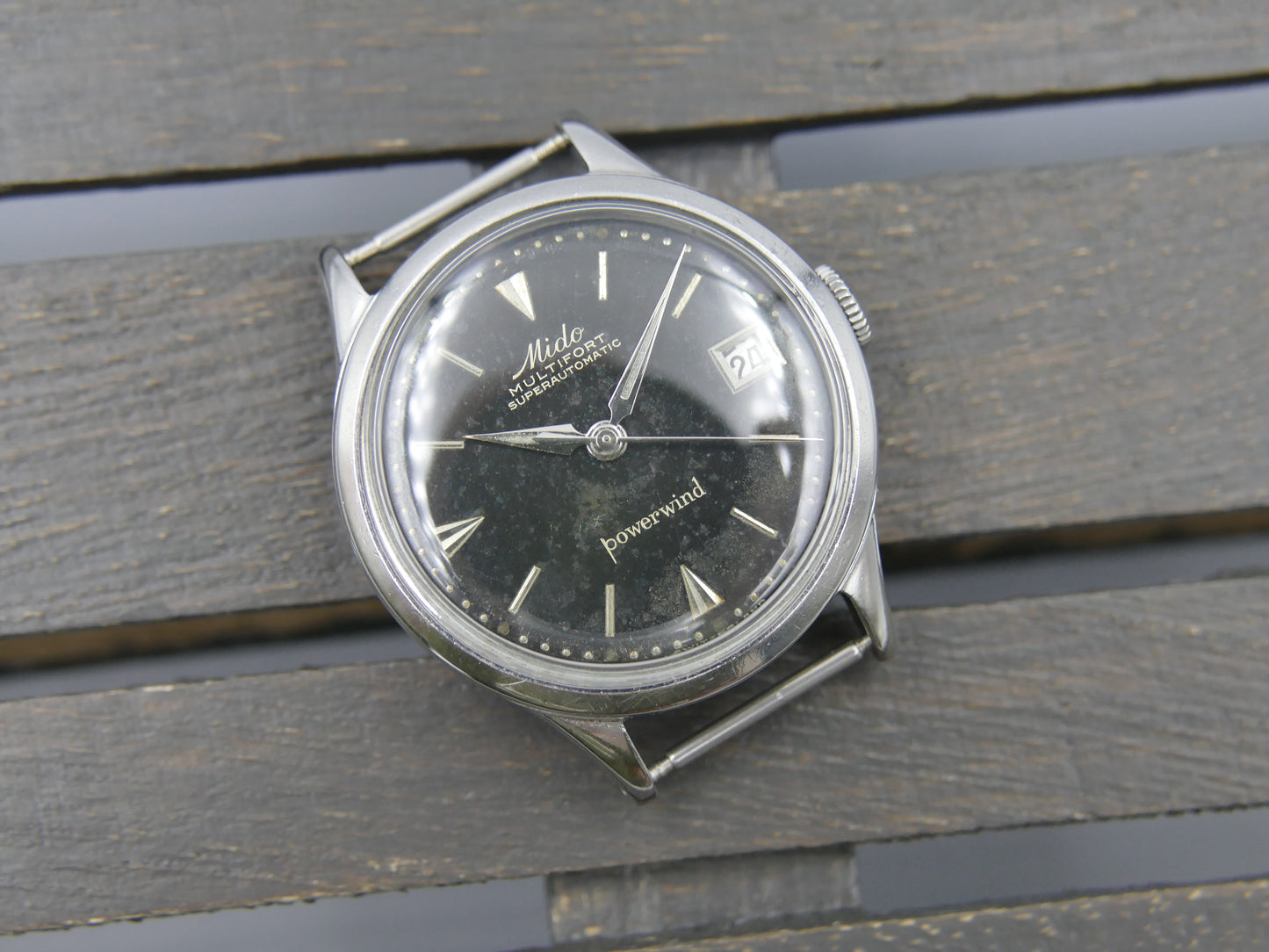 50s vintage watch mens Mido Multifort Superautomatic Powerwind black 917PC Borgel