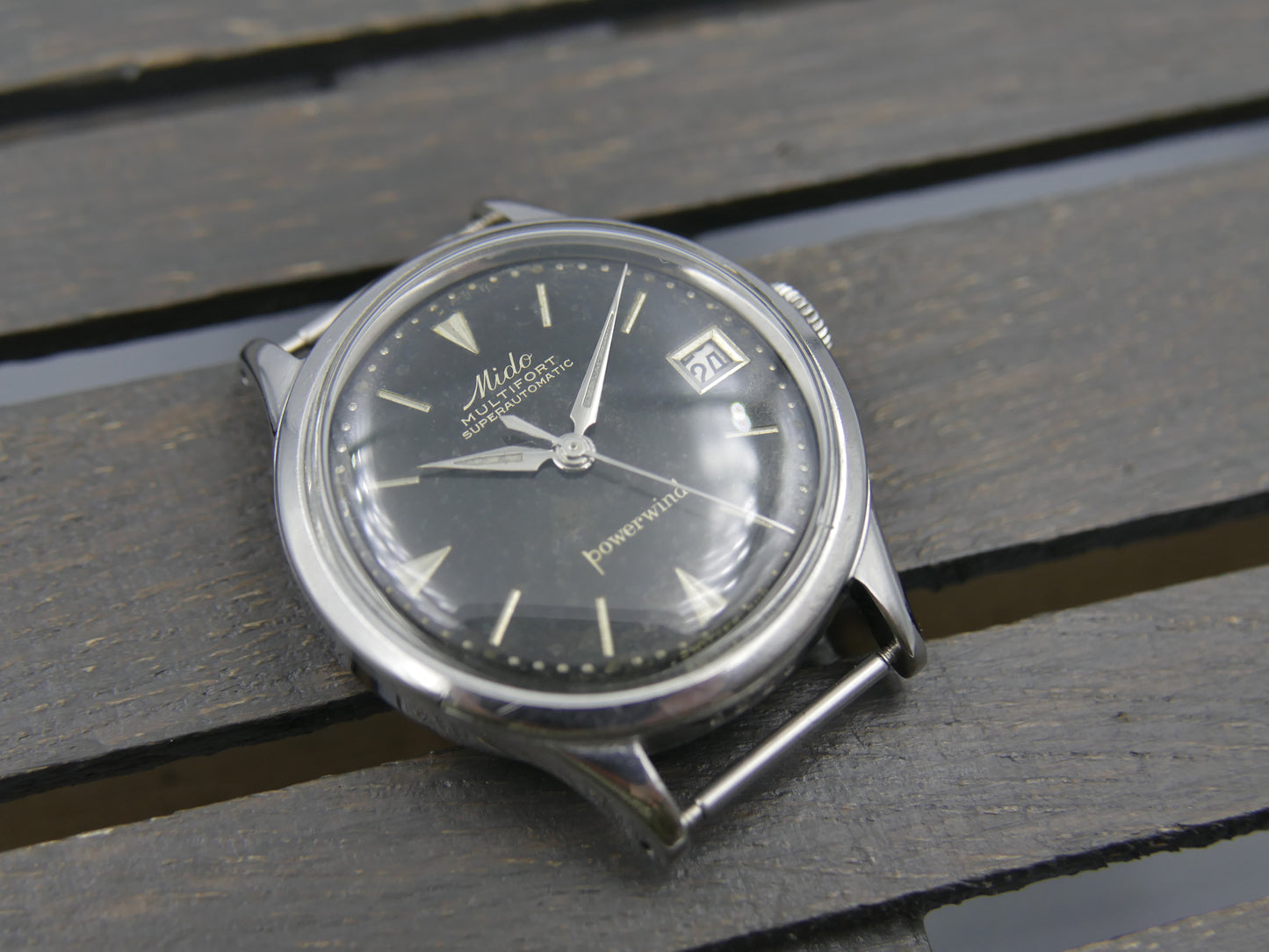 50s vintage watch mens Mido Multifort Superautomatic Powerwind black 917PC Borgel