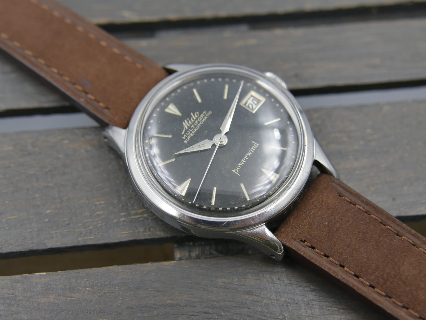 50s vintage watch mens Mido Multifort Superautomatic Powerwind black 917PC Borgel