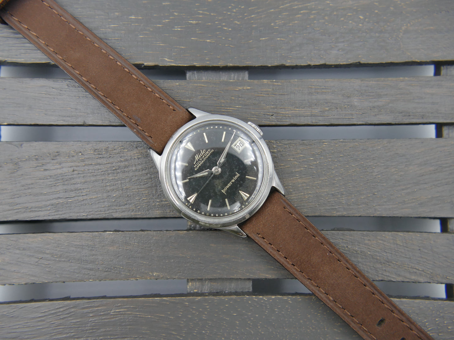 50s vintage watch mens Mido Multifort Superautomatic Powerwind black 917PC Borgel