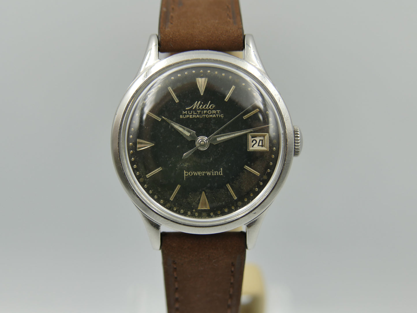 50s vintage watch mens Mido Multifort Superautomatic Powerwind black 917PC Borgel