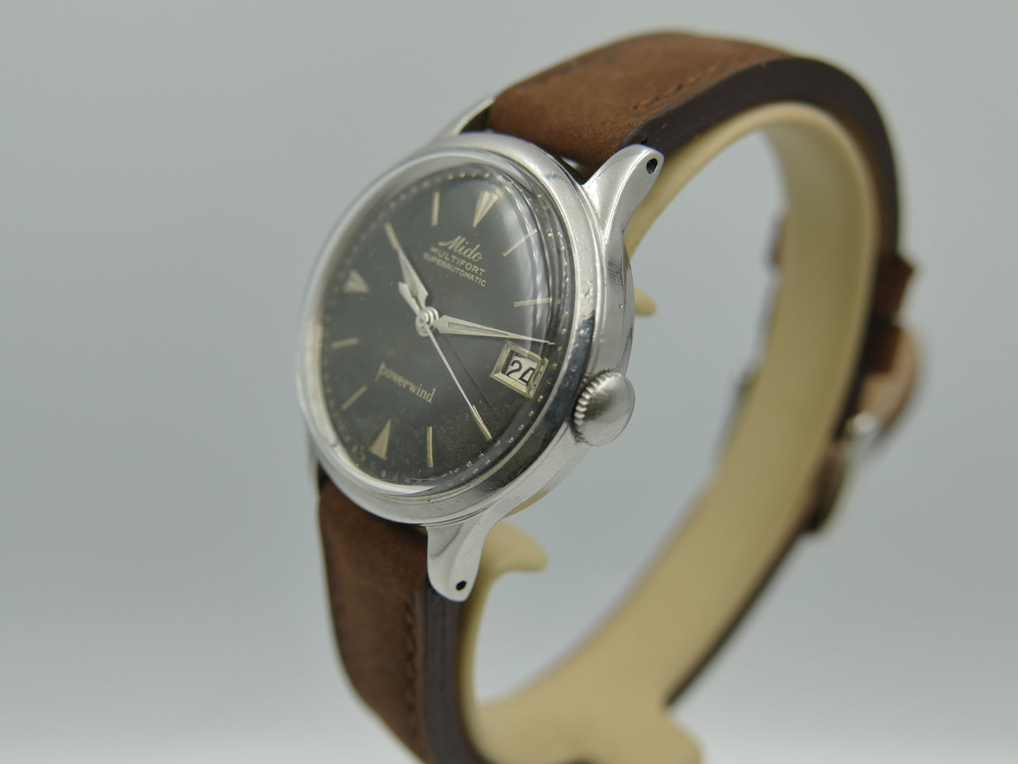 50s vintage watch mens Mido Multifort Superautomatic Powerwind black 917PC Borgel