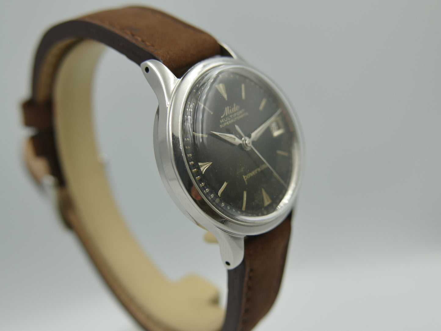 50s vintage watch mens Mido Multifort Superautomatic Powerwind black 917PC Borgel