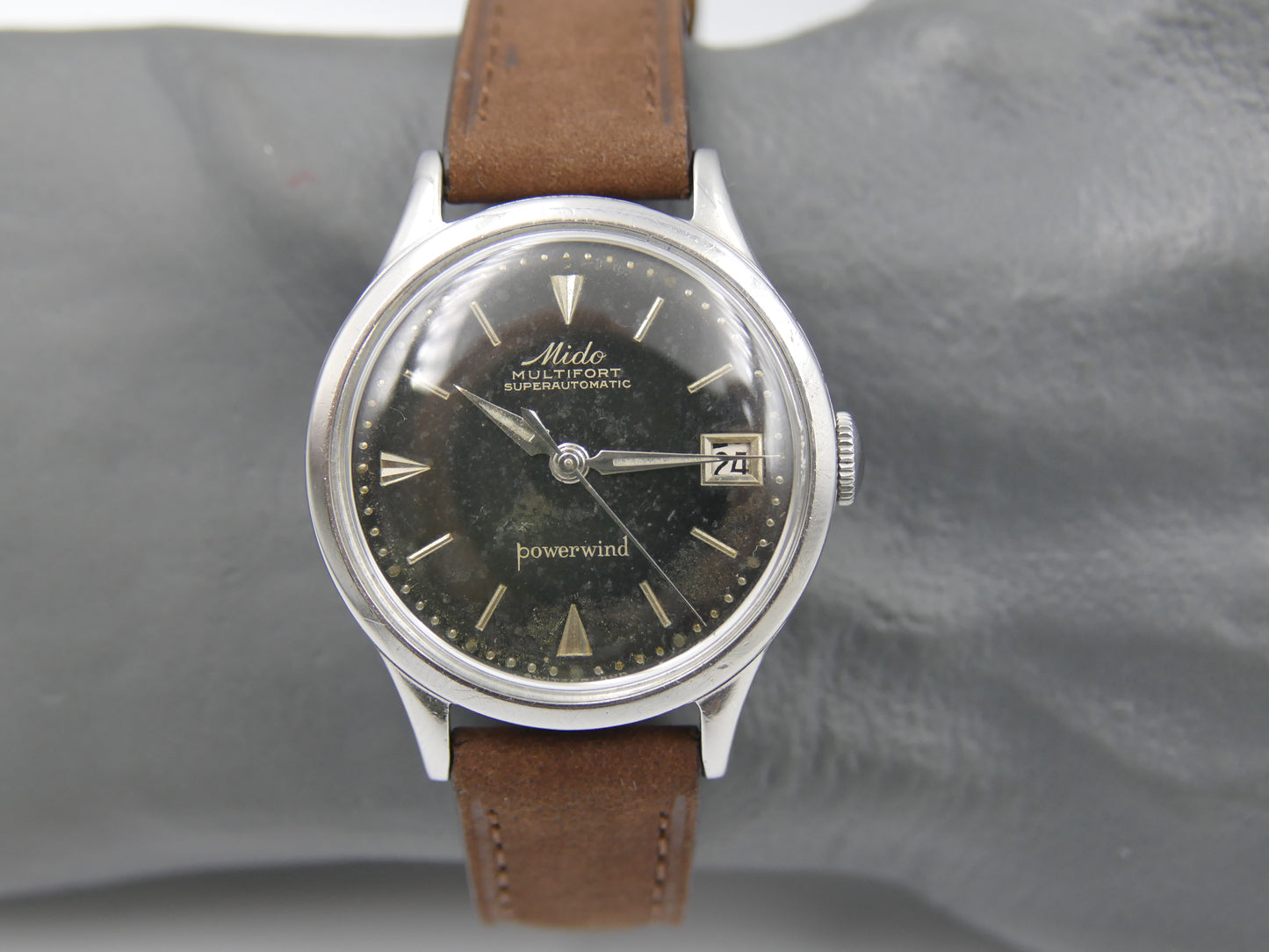 50s vintage watch mens Mido Multifort Superautomatic Powerwind black 917PC Borgel