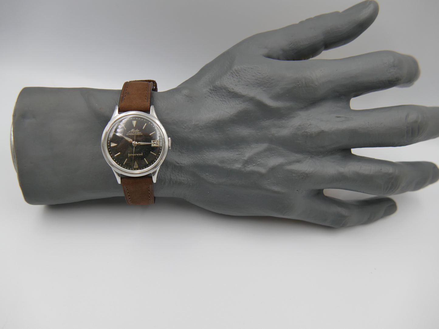 50s vintage watch mens Mido Multifort Superautomatic Powerwind black 917PC Borgel